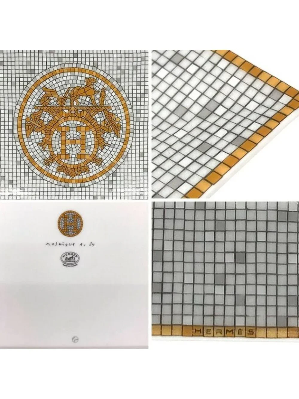 Hermes Mosaic Van Cattle Petit Carre Square Plate 15 Orange Silver